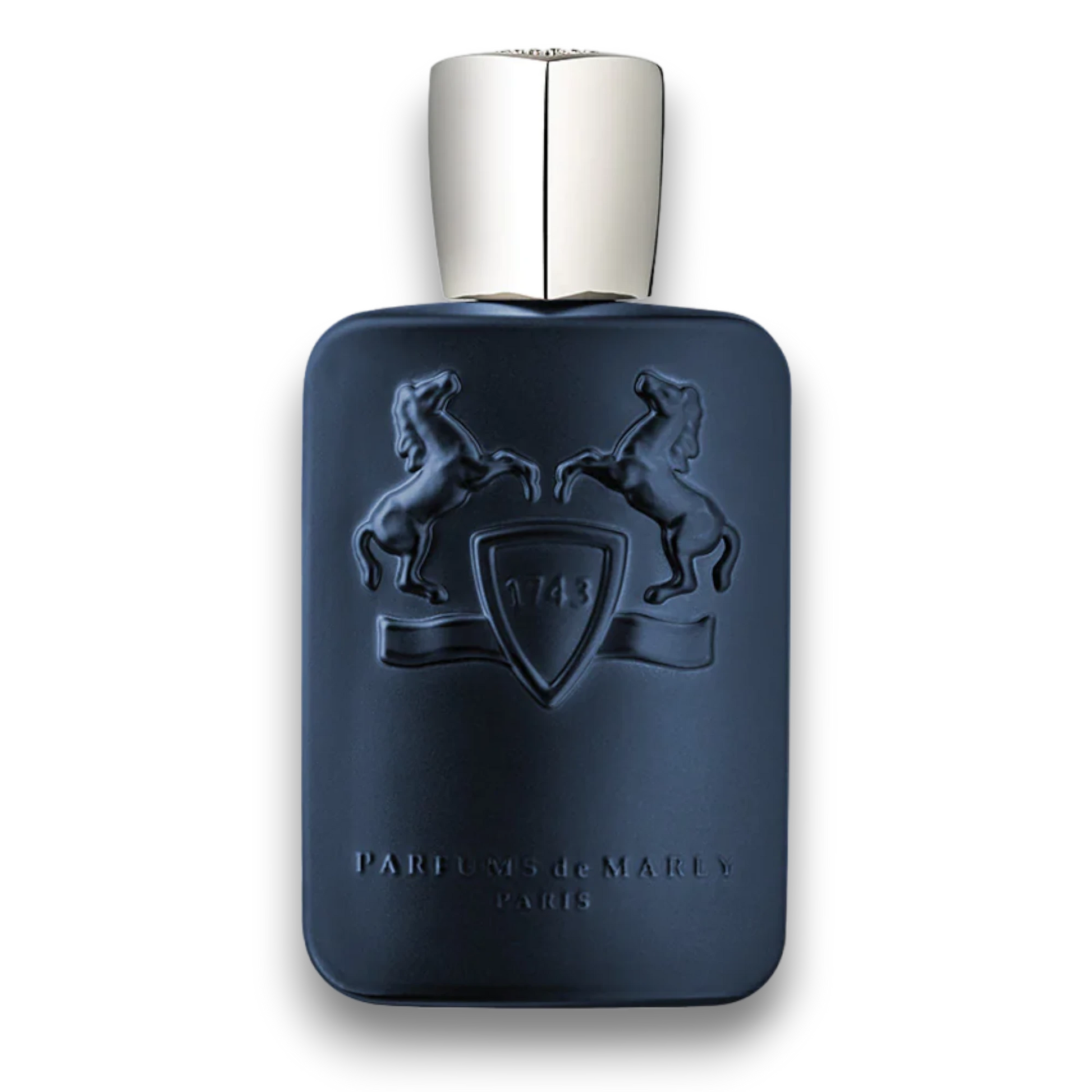 Ένα μπλε μπουκάλι αρώματος του οίκου Parfums de Marly